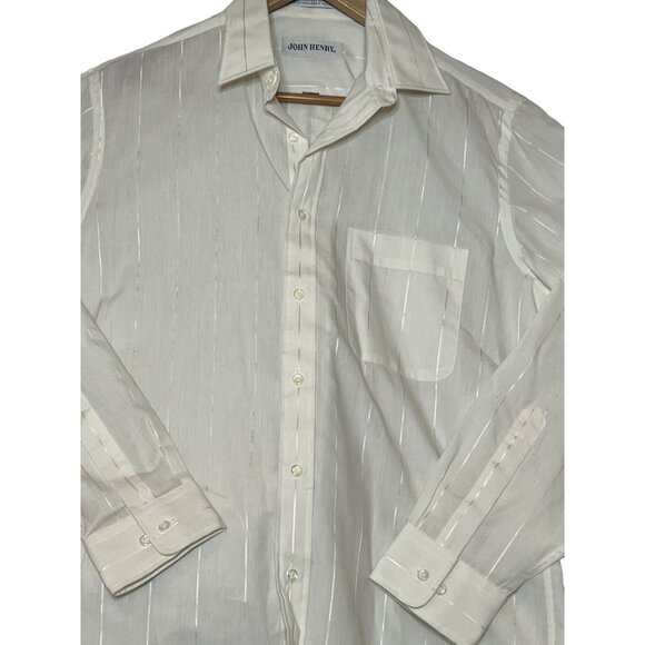 Vintage John Henry White Striped Mens Button-Up Shirt 15.5 34/35 Regular Fit - Picture 7 of 16